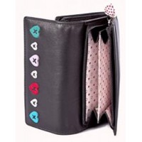 MALA GENUINE BLACK LEATHER FLAP OVER HEART BUTTON PURSE RFID PROTECTED FREE DELIVERY